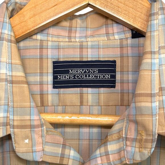 Mervyn’s plaid western shirt beige pastel 90s L - Picture 3 of 3